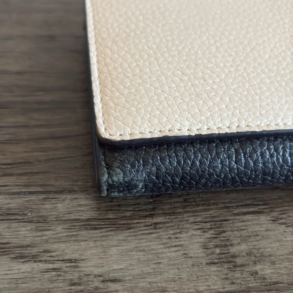 [Kate Spade] Snap-Button Medium Sized 2-Tone Beige/Black Leather Designer Wallet - Picture 9 of 12